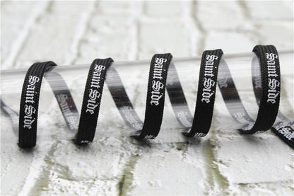 7MM Saint Side White Black Letter Flat Type Waist Laces Men Women Sneaker Ropes Boots Canvas Casual