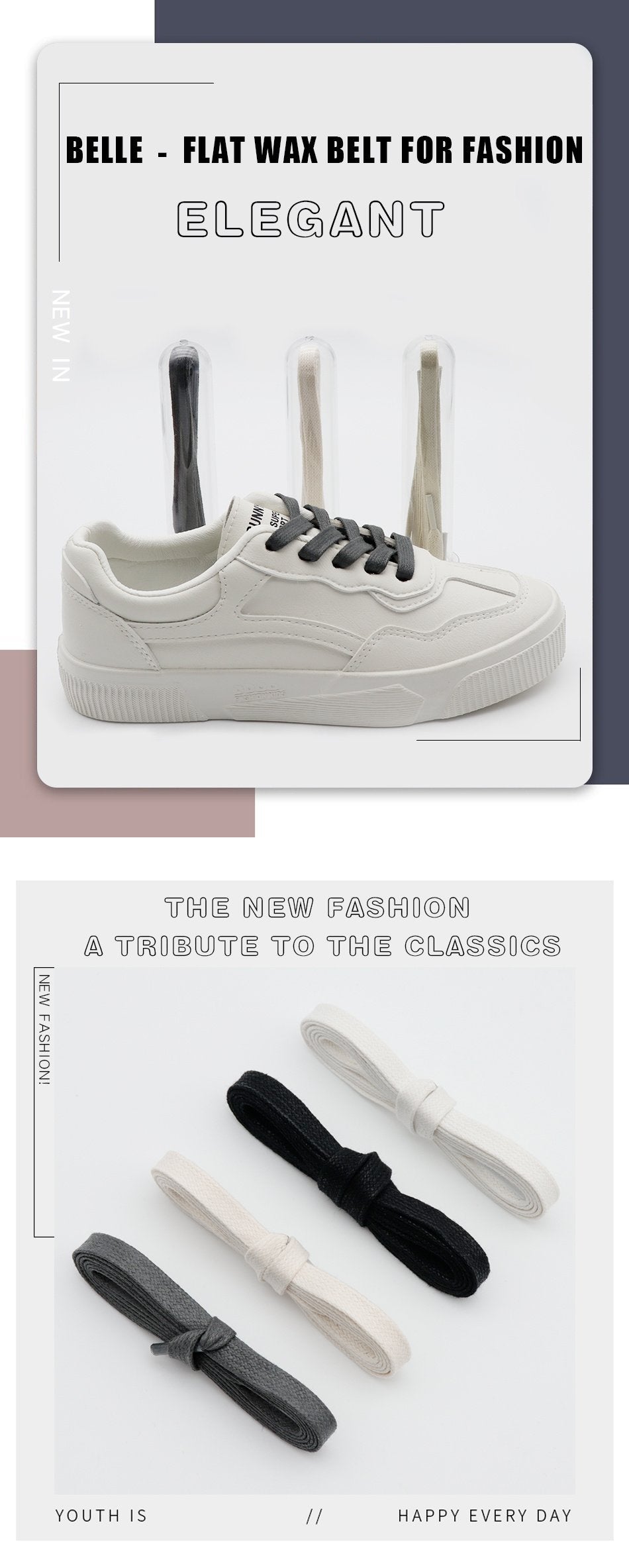 8MM Pure Color 100% Cotton Waxed Flat Laces Waterproof Durable Shoe Lacets Trendy New Arrivals