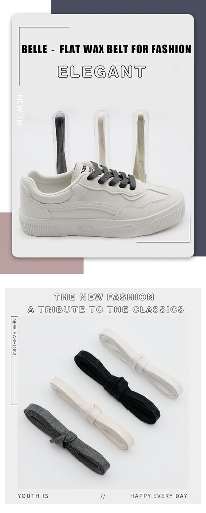 8MM Pure Color 100% Cotton Waxed Flat Laces Waterproof Durable Shoe Lacets Trendy New Arrivals