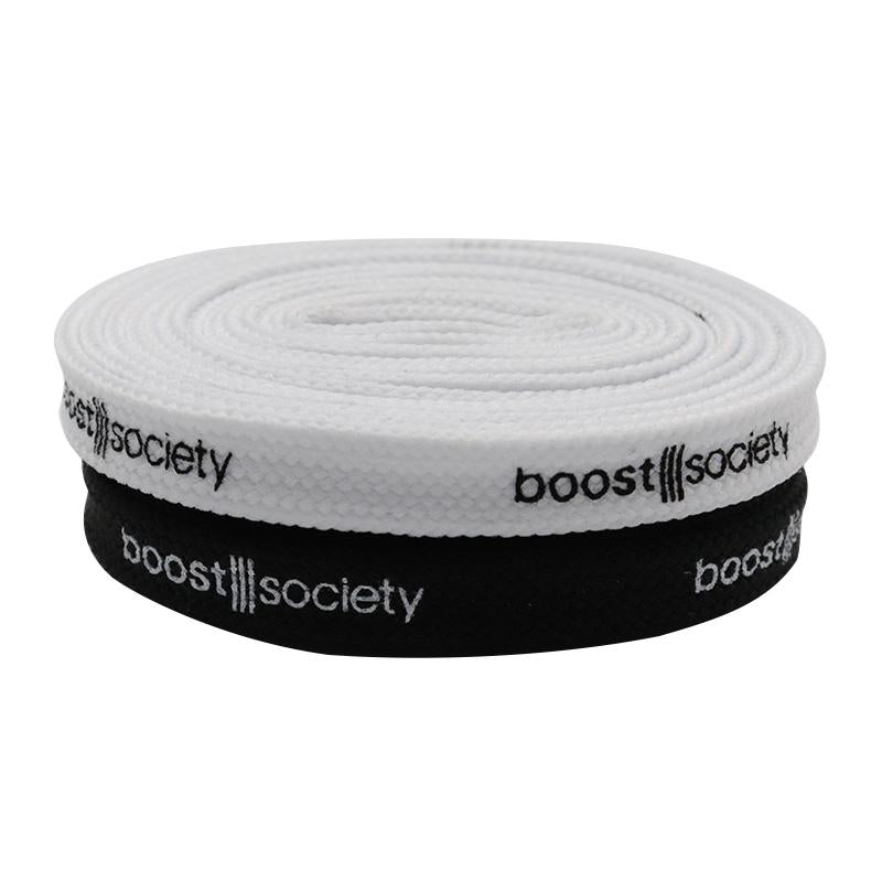 7MM  "boos society" Letter Silk Printing White Black Shoelaces изи буст кроссовки Flat Ropes Easy