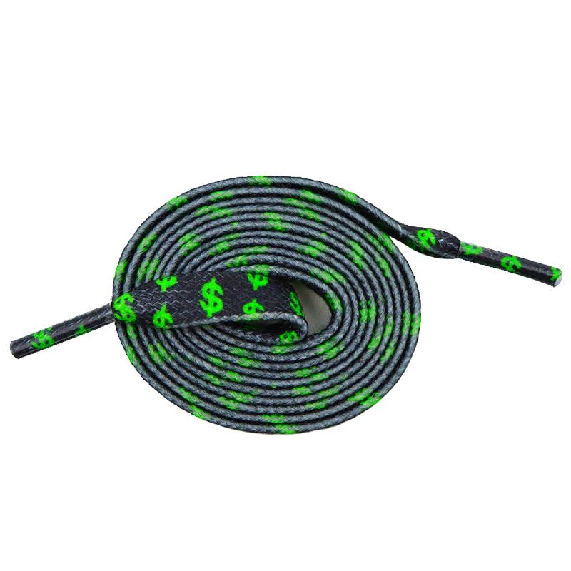 8MM Flat Canvas Polyester Cotton Laces Black-Green Dollar Heat Transfer Printing Pattern Top Ropes