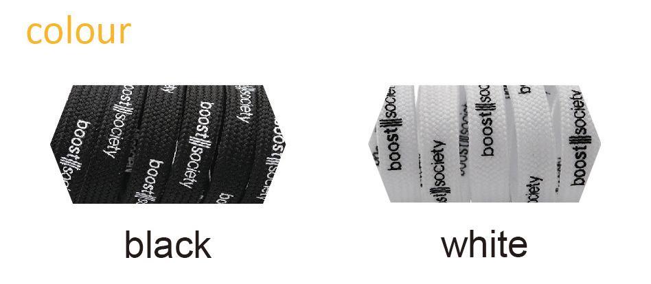 7MM  "boos society" Letter Silk Printing White Black Shoelaces изи буст кроссовки Flat Ropes Easy