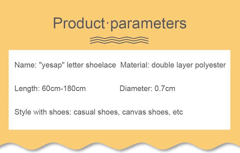 7MM Superior Shoe Accessory Silk Screen Yellow Black Letter Printing Unisex Canvas Shoelaces