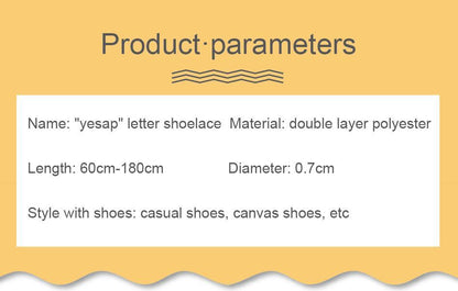 7MM Superior Shoe Accessory Silk Screen Yellow Black Letter Printing Unisex Canvas Shoelaces