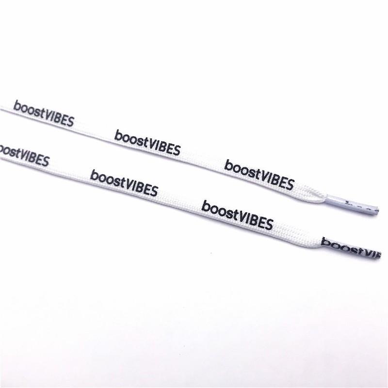 Flat White Black Printed BoostVIBES Shoelaces Two Sided Printing Letter Bootlaces For Sports
