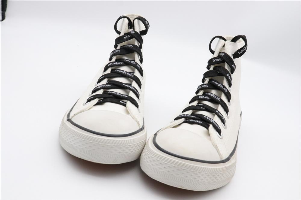 7MM  "boos society" Letter Silk Printing White Black Shoelaces изи буст кроссовки Flat Ropes Easy