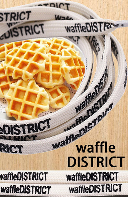 7mm Beige Black "waffleDISTRICT" Letter Printing Shoelaces Unisex Canvas Sneakers Universal Cordens