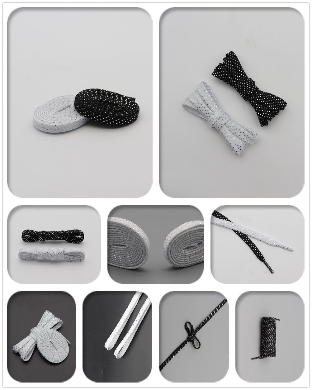 8MM Pretty Shoe Accessories White Black Flat Type Shoelaces Top Quality Metallic Yarn Laces For