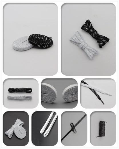 8MM Pretty Shoe Accessories White Black Flat Type Shoelaces Top Quality Metallic Yarn Laces For