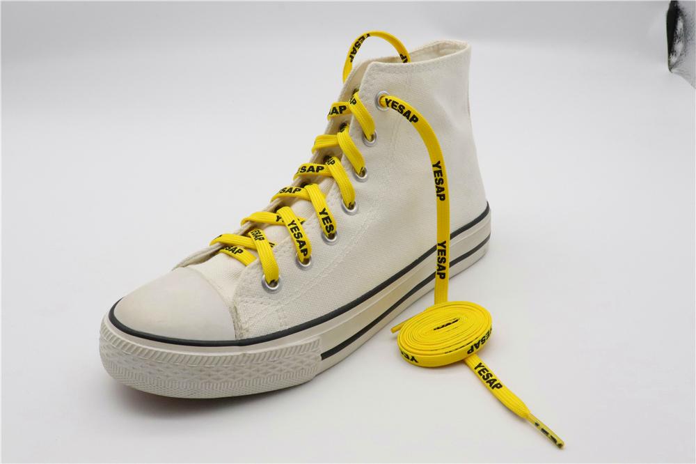 7MM Superior Shoe Accessory Silk Screen Yellow Black Letter Printing Unisex Canvas Shoelaces