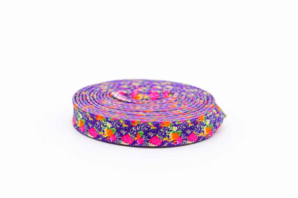 1 Pair 8MM Flat Type Purple Small Floral Pattern Heat Transfer Printing Lady's Dress Shoelaces Nice