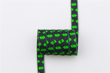8MM Flat Canvas Polyester Cotton Laces Black-Green Dollar Heat Transfer Printing Pattern Top Ropes