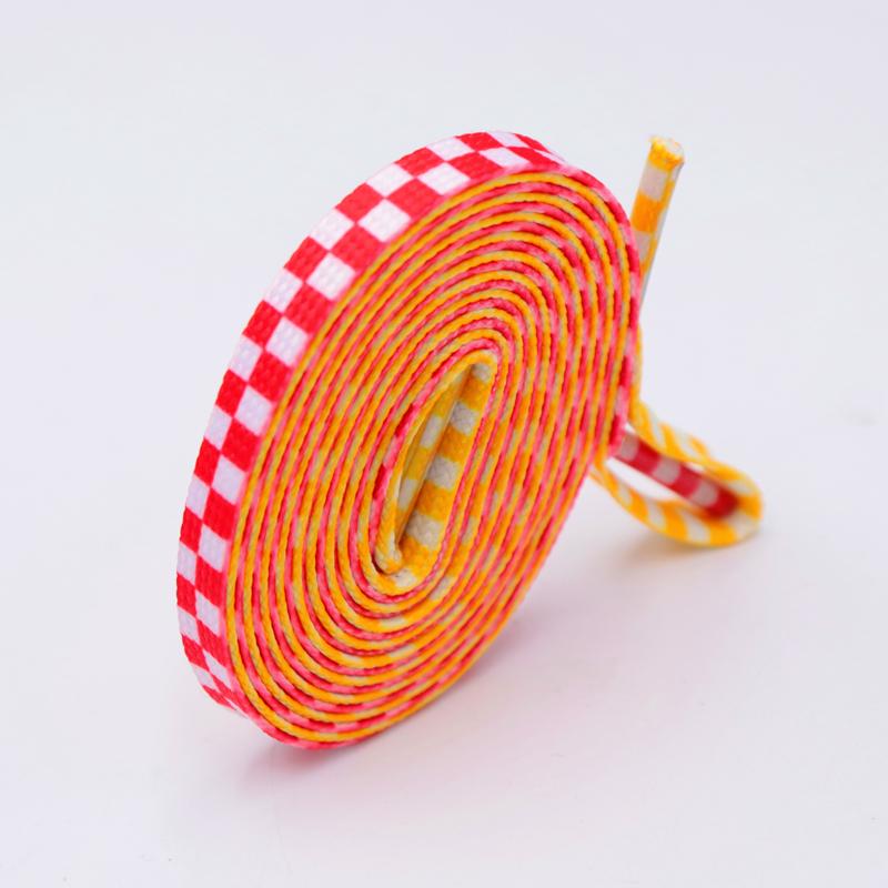 8MM Checkered Pattern Top Quality Heat Transfer Printing Lacet Decoration Of Finny Sneakers Women