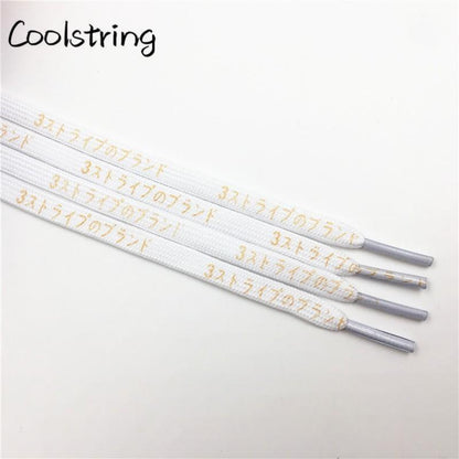 Cool 7mm Printed Hiragana Japanese Katakana Letter Shoe Laces Silk Printing Bootlaces Black Red Gold