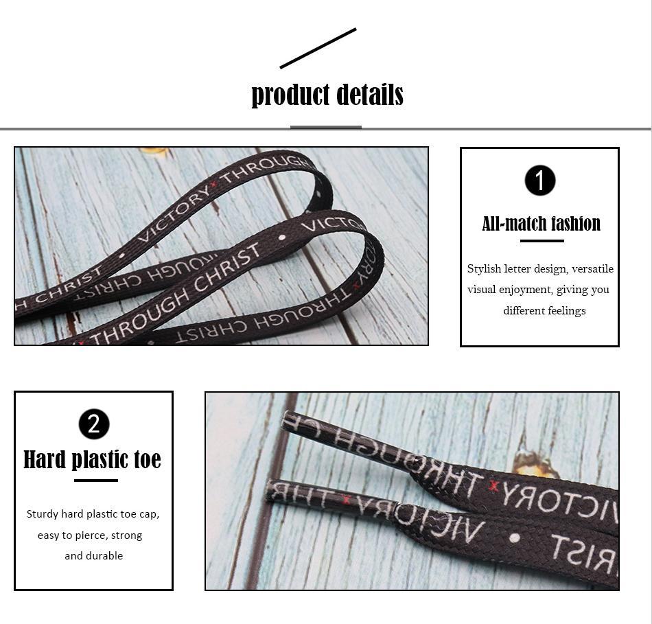 8MM Top Shoelaces "VOCTORY THROUGH CHRIST" Letter Printing Decorative Shoe Accessories Polyester