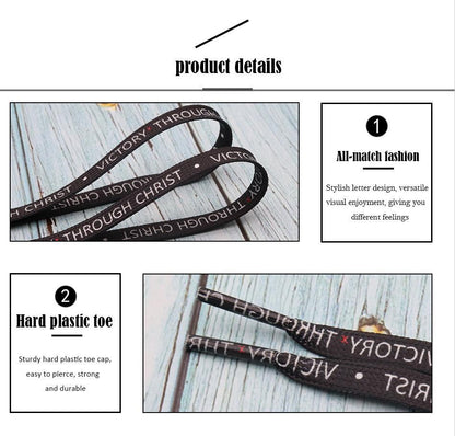 8MM Top Shoelaces "VOCTORY THROUGH CHRIST" Letter Printing Decorative Shoe Accessories Polyester
