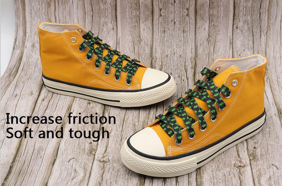 8MM Flat Canvas Polyester Cotton Laces Black-Green Dollar Heat Transfer Printing Pattern Top Ropes