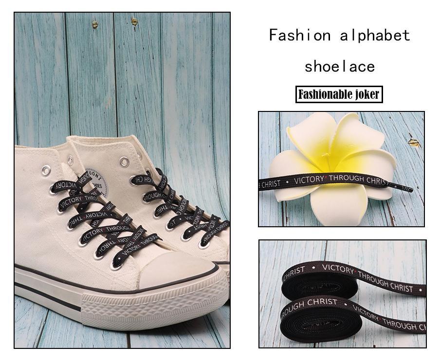 8MM Top Shoelaces "VOCTORY THROUGH CHRIST" Letter Printing Decorative Shoe Accessories Polyester