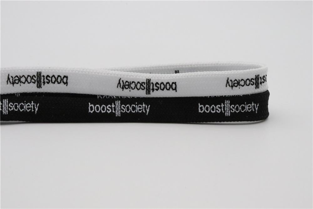 7MM  "boos society" Letter Silk Printing White Black Shoelaces изи буст кроссовки Flat Ropes Easy