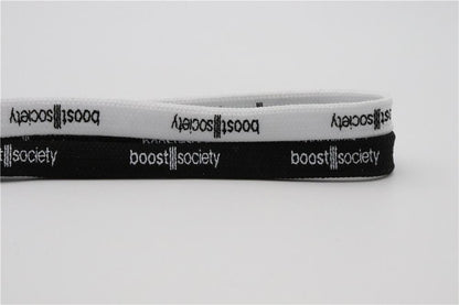 7MM  "boos society" Letter Silk Printing White Black Shoelaces изи буст кроссовки Flat Ropes Easy