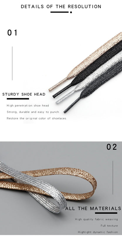 7MM Metallic Yarn Calm & Restrained Color Combination Flat Laces Pretty Glitter Lacets For Leather