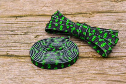 8MM Flat Canvas Polyester Cotton Laces Black-Green Dollar Heat Transfer Printing Pattern Top Ropes
