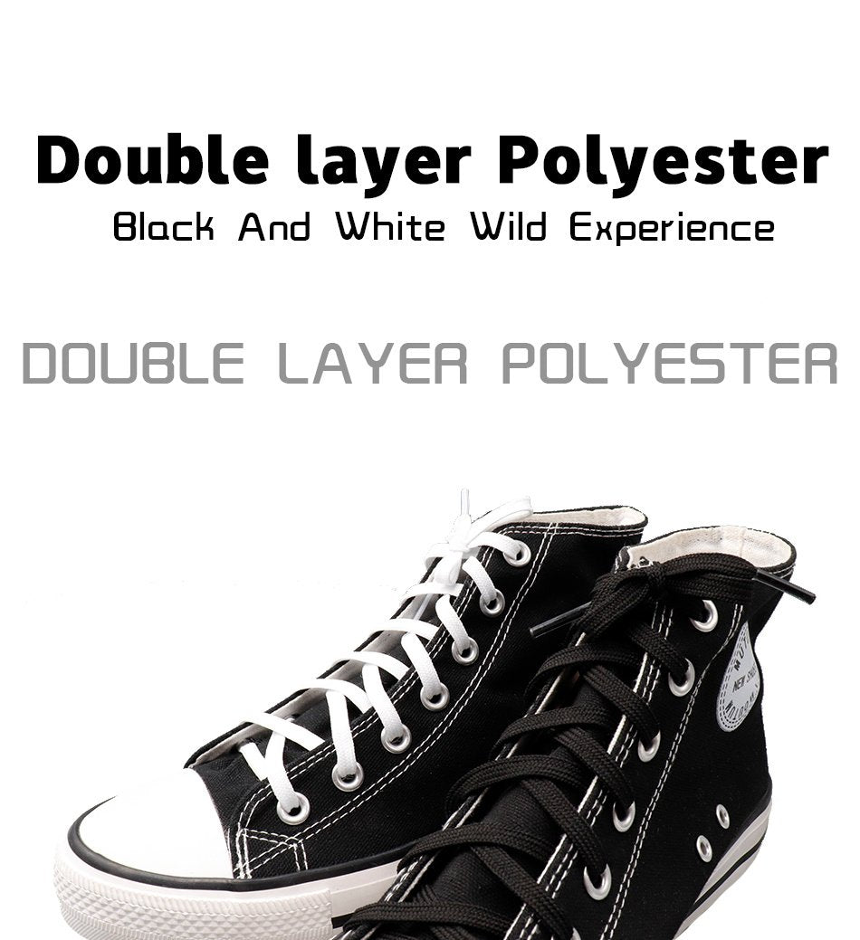 6MM Shoe Accessories White Black Double Layer Polyester Shoelaces Women Sneaker Flat Type Solid
