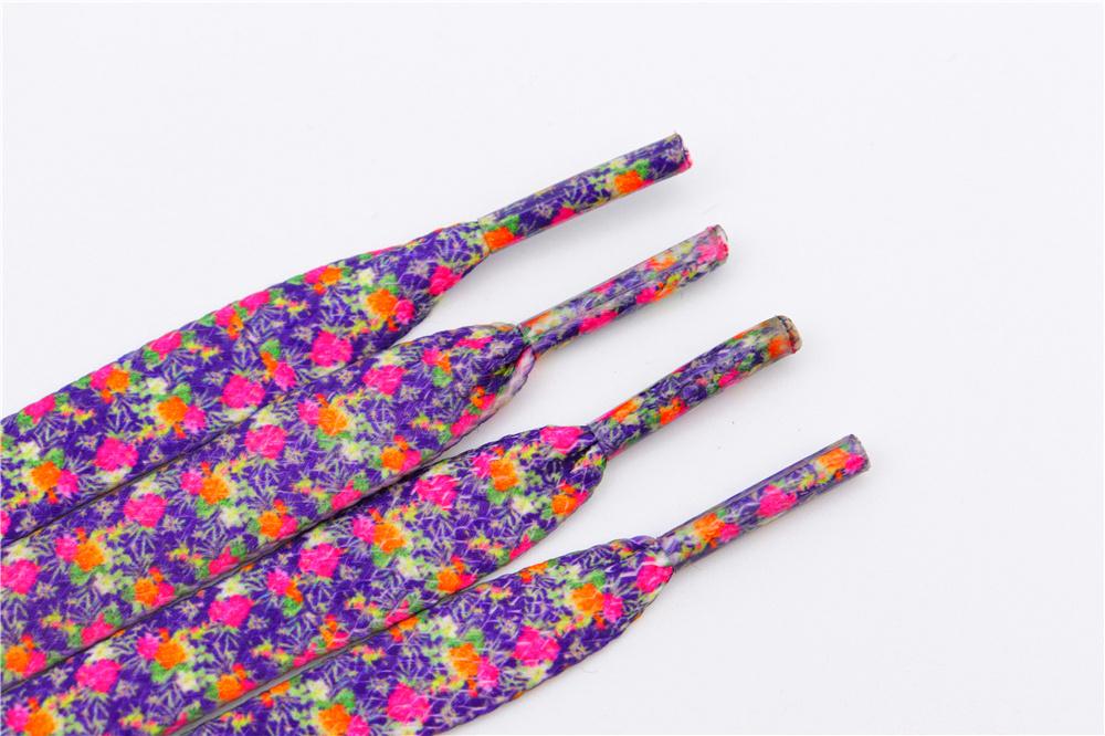 1 Pair 8MM Flat Type Purple Small Floral Pattern Heat Transfer Printing Lady's Dress Shoelaces Nice