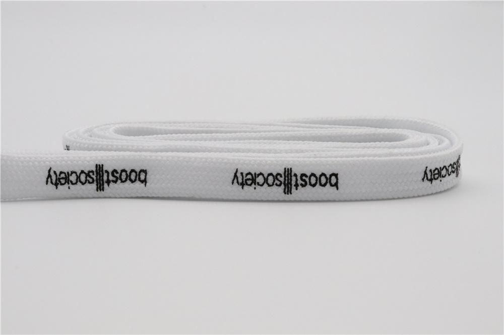 7MM  "boos society" Letter Silk Printing White Black Shoelaces изи буст кроссовки Flat Ropes Easy