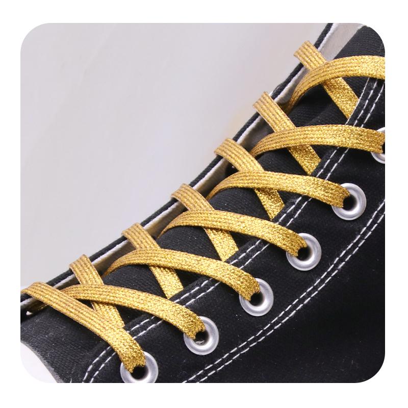 Flat Type Top Metallic Polyester Shoelaces Men Women's Shoe Sneaker 2021 Golden Black Sliver Top