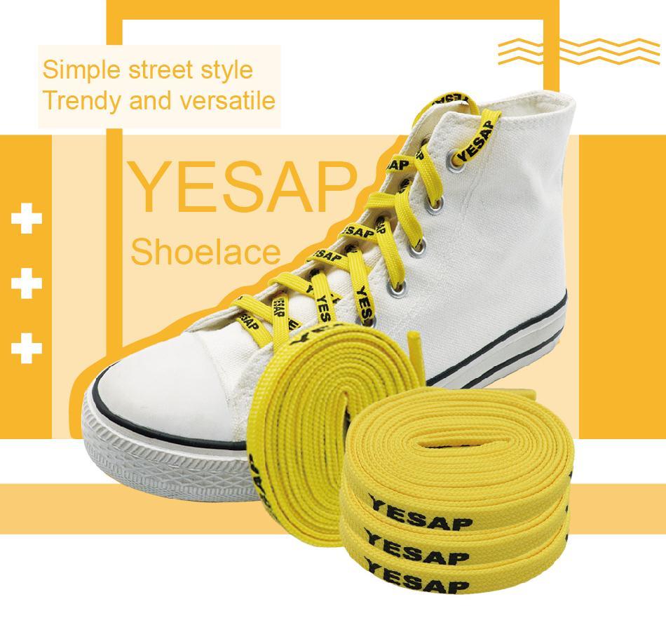 7MM Superior Shoe Accessory Silk Screen Yellow Black Letter Printing Unisex Canvas Shoelaces