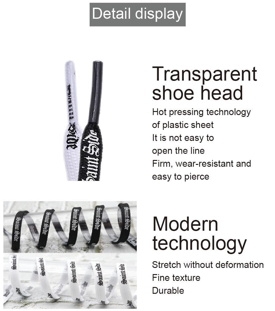 7MM Saint Side White Black Letter Flat Type Waist Laces Men Women Sneaker Ropes Boots Canvas Casual