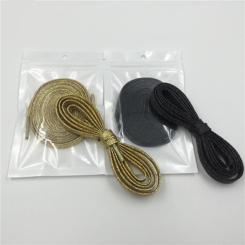 Flat Type Top Metallic Polyester Shoelaces Men Women's Shoe Sneaker 2021 Golden Black Sliver Top