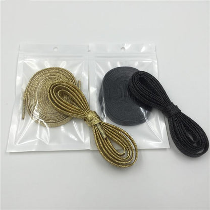 Flat Type Top Metallic Polyester Shoelaces Men Women's Shoe Sneaker 2021 Golden Black Sliver Top