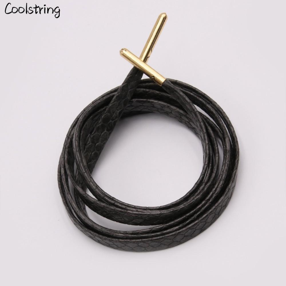 6 Colors Flat Snakeskin Snake Shoe Laces Luxury PU Leather LE ShoeLaces With Gold Metal Aglets For