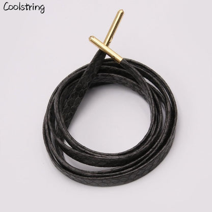 6 Colors Flat Snakeskin Snake Shoe Laces Luxury PU Leather LE ShoeLaces With Gold Metal Aglets For