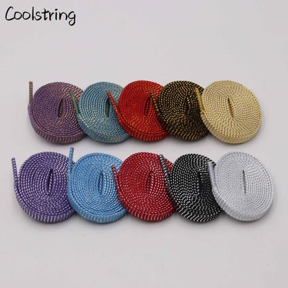 Cool 0.7cm Two Colors Mixed Shiny Gold And Silver Thread Sport Sneakers Flat Shoelaces Bootlaces