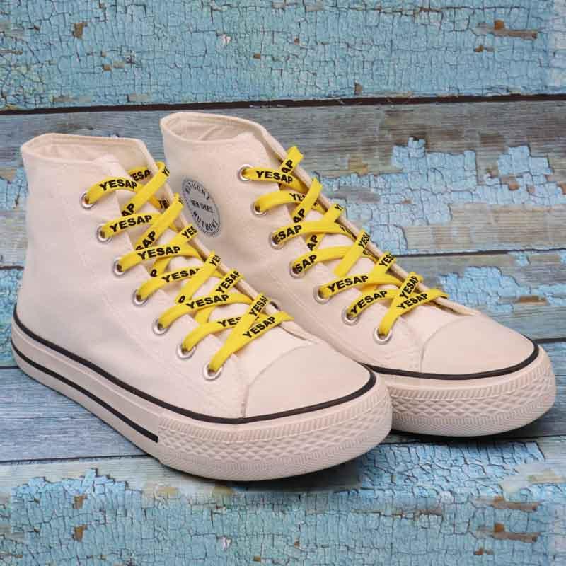 7MM Superior Shoe Accessory Silk Screen Yellow Black Letter Printing Unisex Canvas Shoelaces