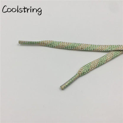 7mm Flat Black White Light Green Glitter Shoelaces Shiny Bootlaces Double Layer Hollow Shoe Laces