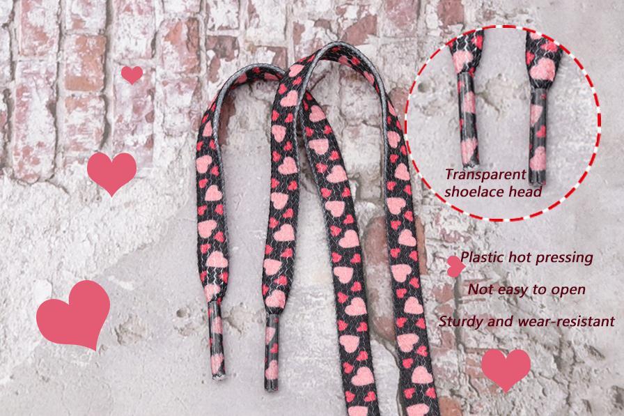 Top Quality Shoelaces Accessories 8MM Flat Pink Girl Lovers Heart Heat Transfer Printing Women