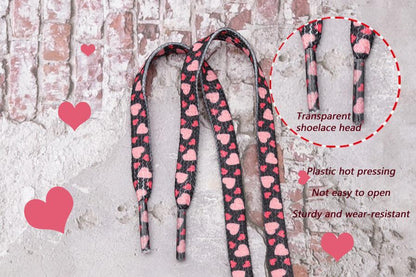 Top Quality Shoelaces Accessories 8MM Flat Pink Girl Lovers Heart Heat Transfer Printing Women