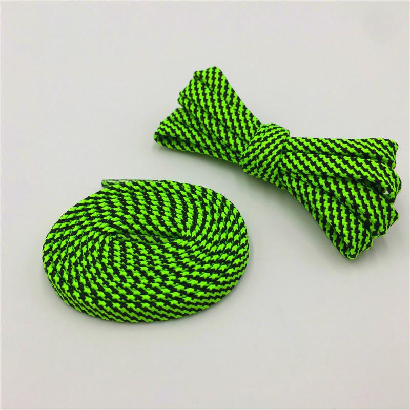 7mm Premium Black-Green Striped Flat Polyester Shoelaces For Boots lacet Casual Canvas Sneaker Easy