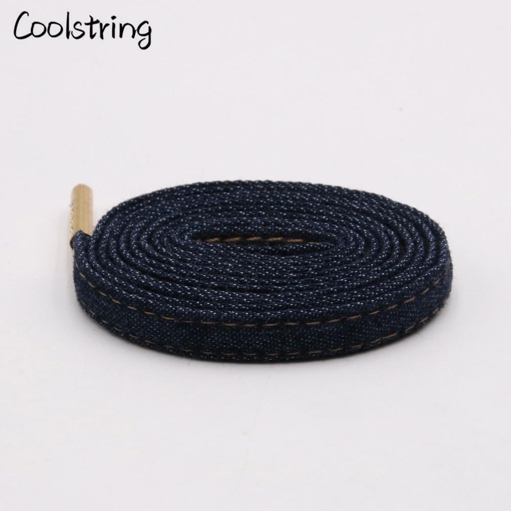 8mm Premium Flat Denim Shoelaces Metal Aglet Classic Laces Customize Your Kicks Blue Black