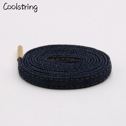 8mm Premium Flat Denim Shoelaces Metal Aglet Classic Laces Customize Your Kicks Blue Black