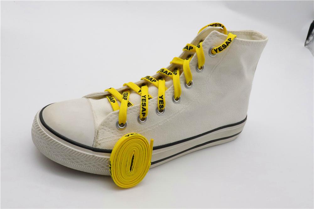 7MM Superior Shoe Accessory Silk Screen Yellow Black Letter Printing Unisex Canvas Shoelaces