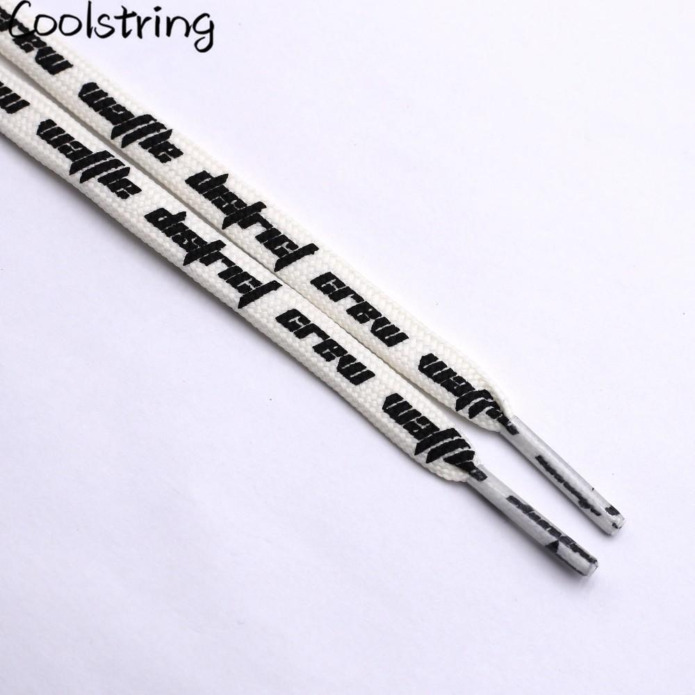 Double-sided Screen Printing Waffle District Crew Laces Beige Black Authentic Sports Shoelace