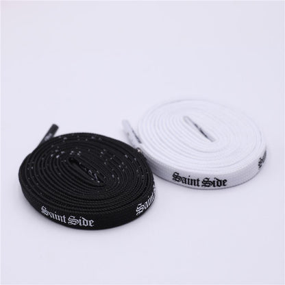 7MM Saint Side White Black Letter Flat Type Waist Laces Men Women Sneaker Ropes Boots Canvas Casual