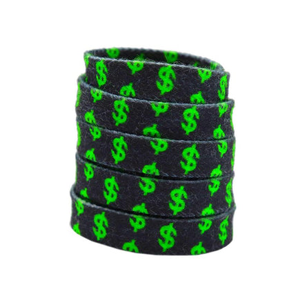 8MM Flat Canvas Polyester Cotton Laces Black-Green Dollar Heat Transfer Printing Pattern Top Ropes