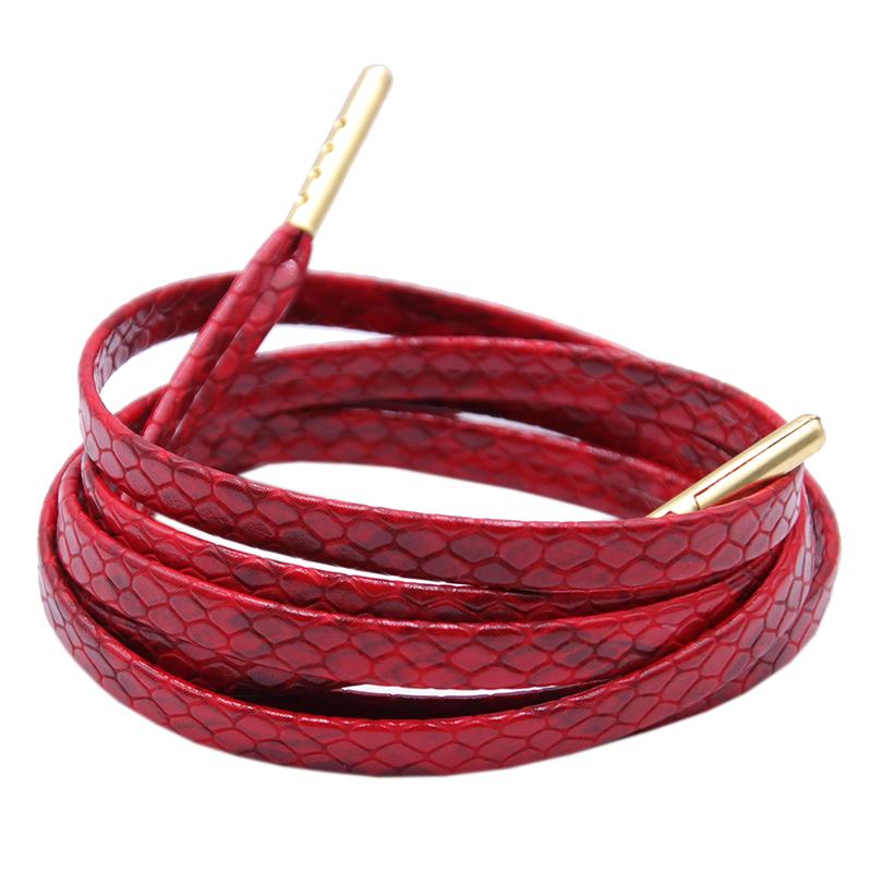 6 Colors Flat Snakeskin Snake Shoe Laces Luxury PU Leather LE ShoeLaces With Gold Metal Aglets For