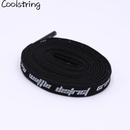 Double-sided Screen Printing Waffle District Crew Laces Beige Black Authentic Sports Shoelace